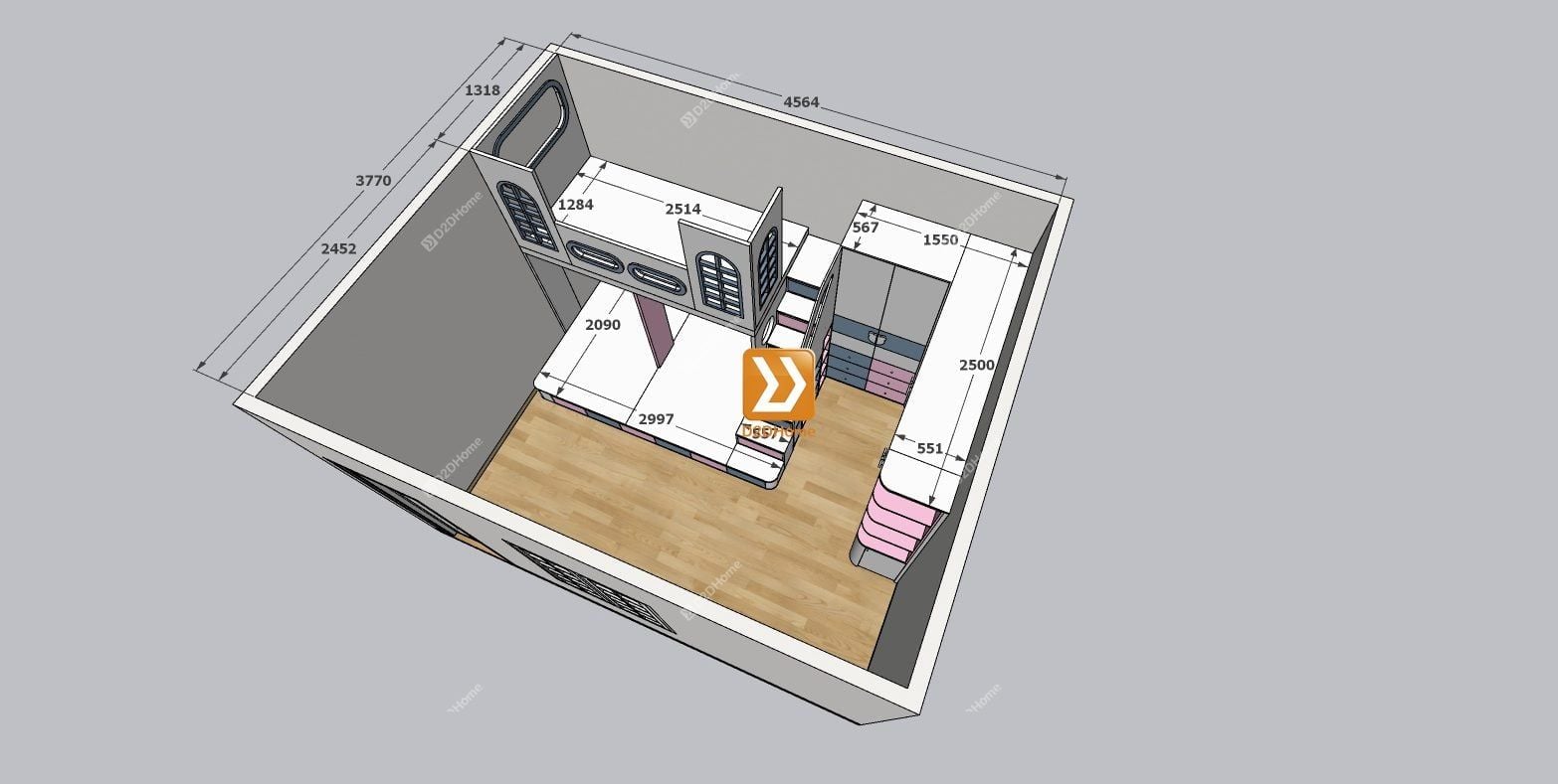  Phòng ngủ giường tầng cho 3 bé trai nhà chị Tú 