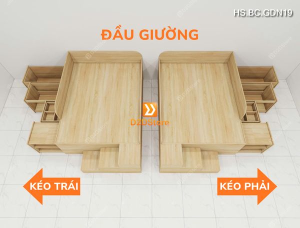 Giường lưu trữ thông minh nhiều kích thước mã HS.BC.GDN19
