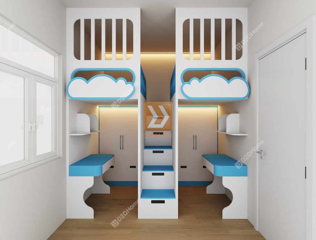 Phòng ngủ giường tầng cho 2 bé trai nhà chị Hạnh