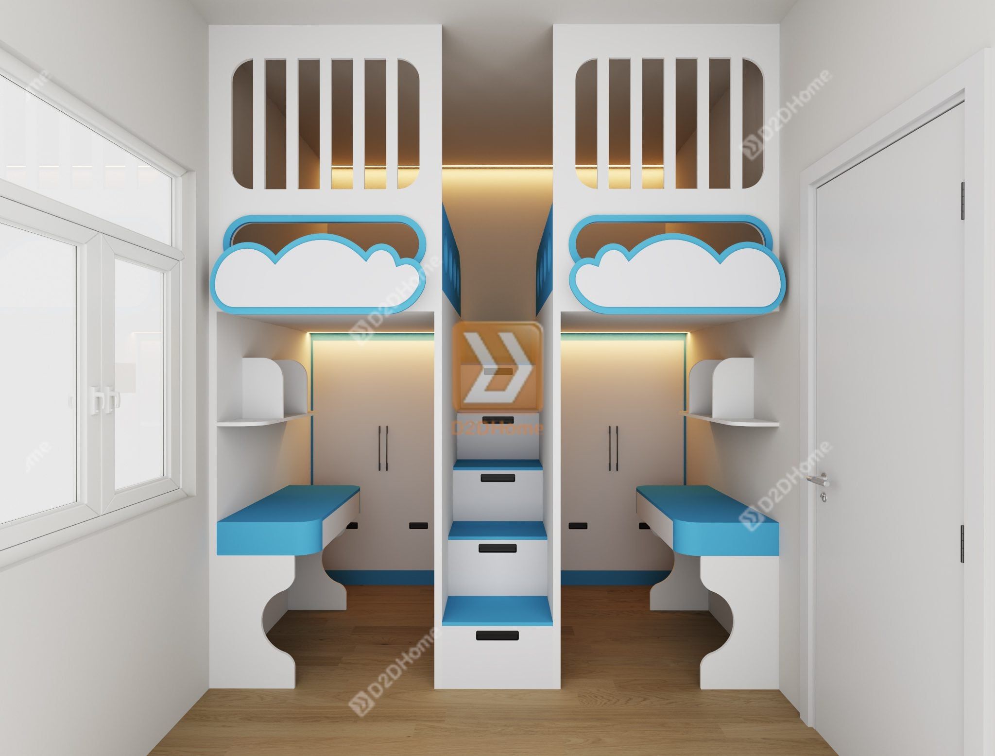  Phòng ngủ giường tầng cho 2 bé trai nhà chị Hạnh 