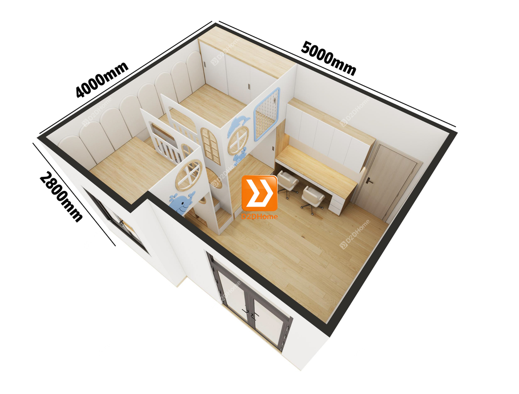 Phòng ngủ giường tầng cho 3 bé trai nhà chị Phương Ly