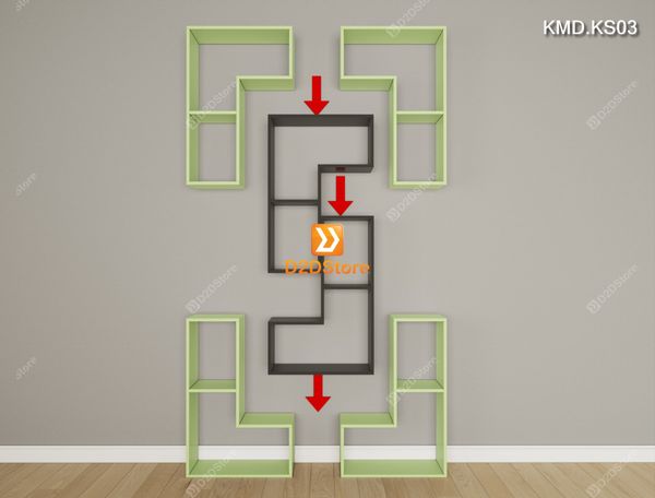 Bộ 6 kệ module xếp thành kệ sách nghệ thuật linh hoạt kích thước linh hoạt kiểu xếp trang trí mã KMD.KS03
