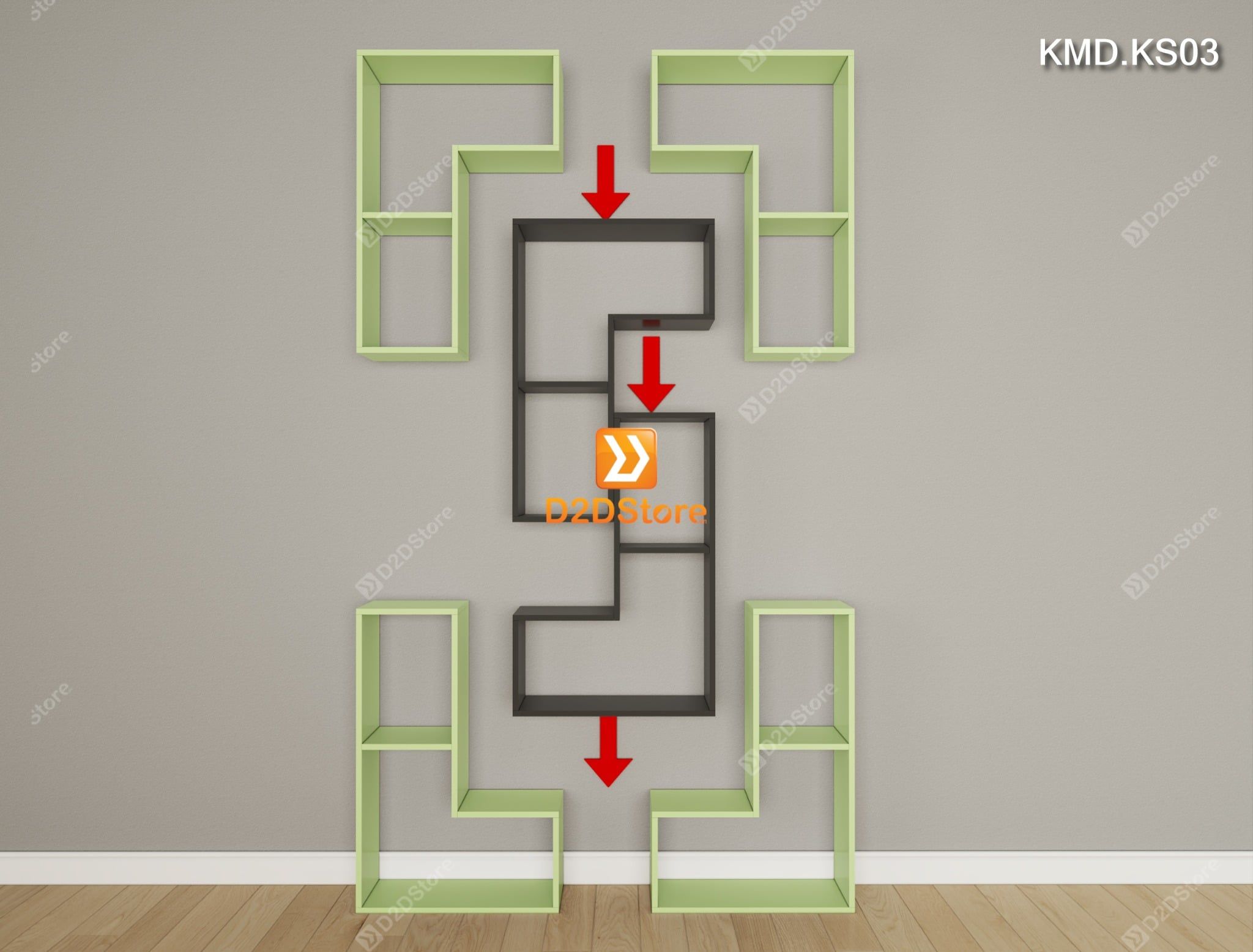  Bộ 6 kệ module xếp thành kệ sách nghệ thuật linh hoạt kích thước linh hoạt kiểu xếp trang trí mã KMD.KS03 