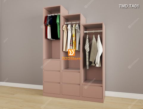 Bộ 3 tủ module gồm 3 khoang treo áo không cánh và 6 hộc kéo tiện ích cho không gian nhỏ mã TMD.TA01
