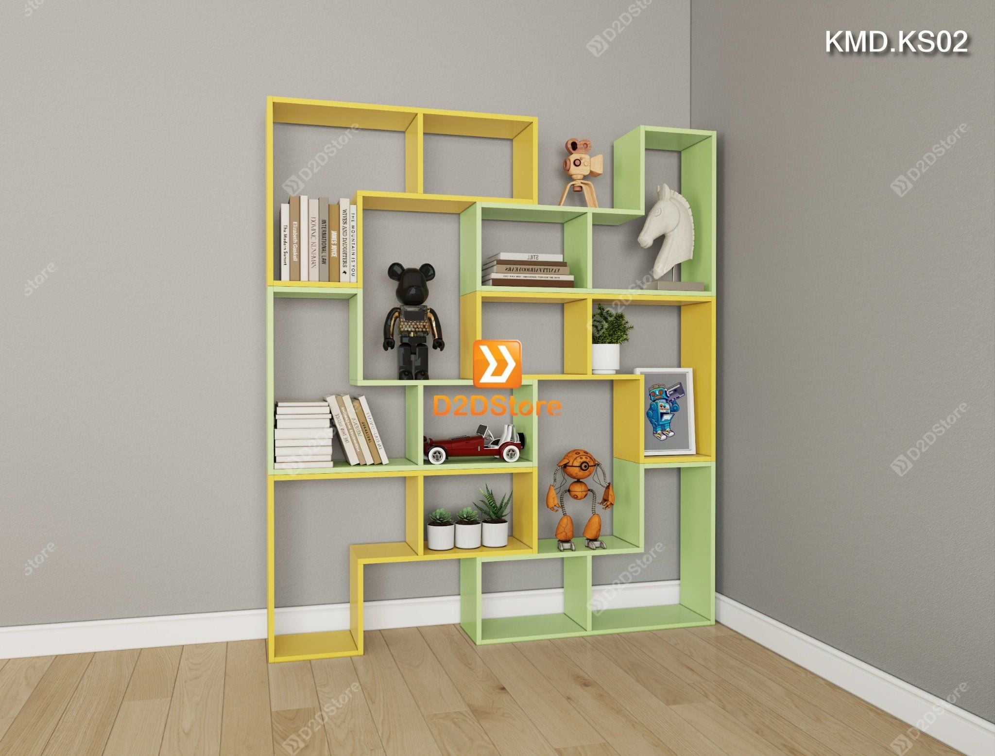  Bộ 6 kệ module xếp thành kệ sách nghệ thuật linh hoạt kích thước lắp đặt theo không gian mã KMD.KS02 