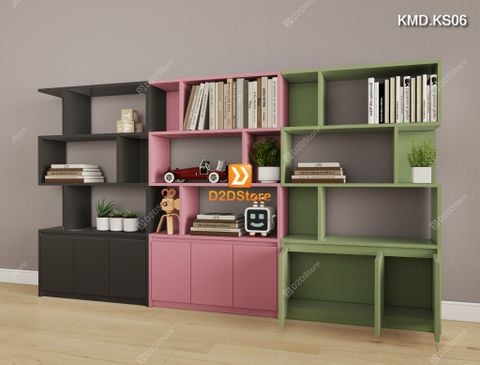 Bộ 3 kệ sách module 3 màu sinh động cho không gian học tập mã KMD.KS06