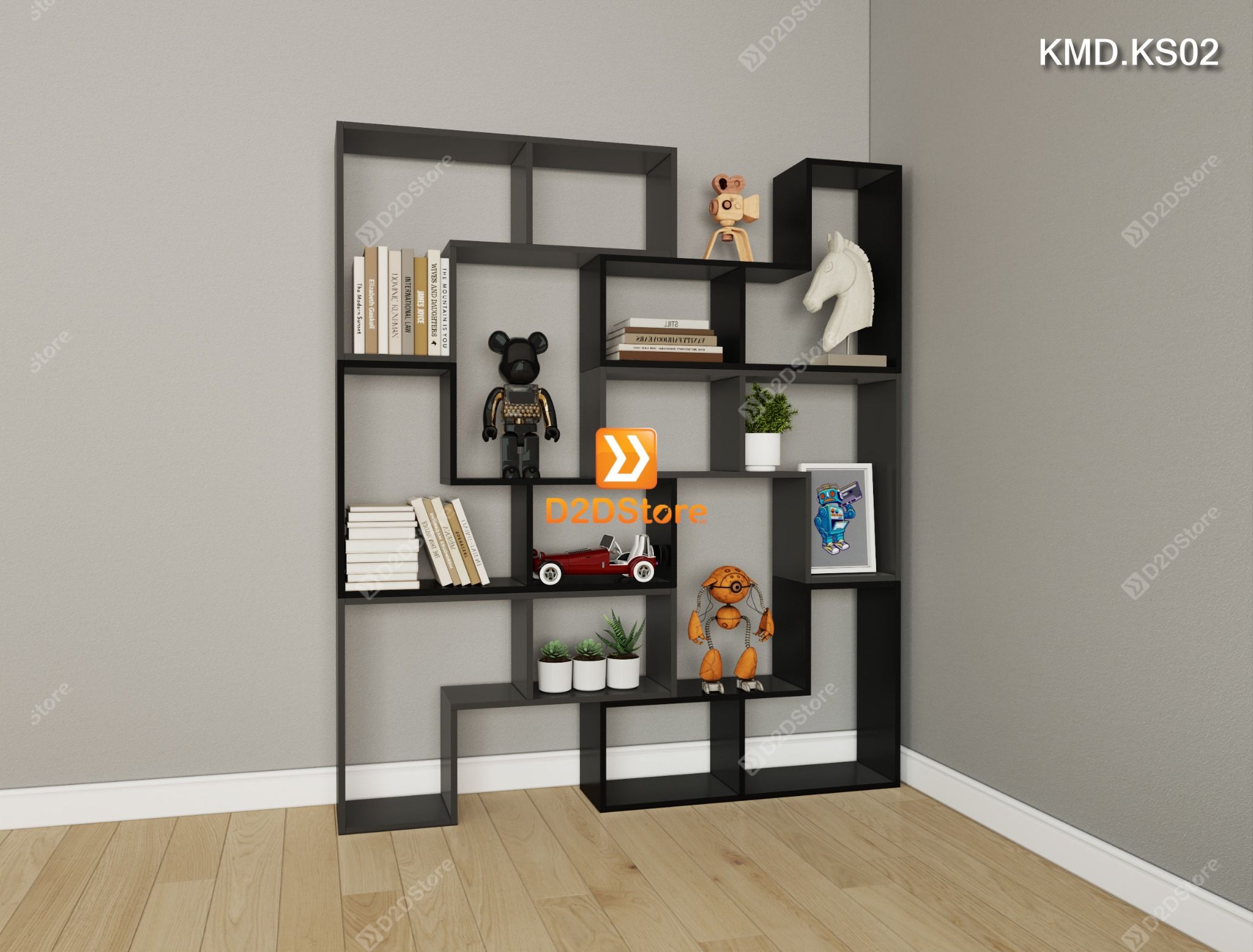  Bộ 6 kệ module xếp thành kệ sách nghệ thuật linh hoạt kích thước lắp đặt theo không gian mã KMD.KS02 