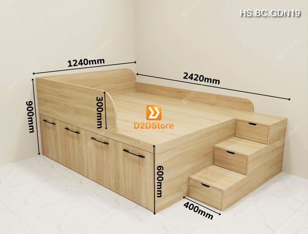 Giường lưu trữ thông minh nhiều kích thước mã HS.BC.GDN19