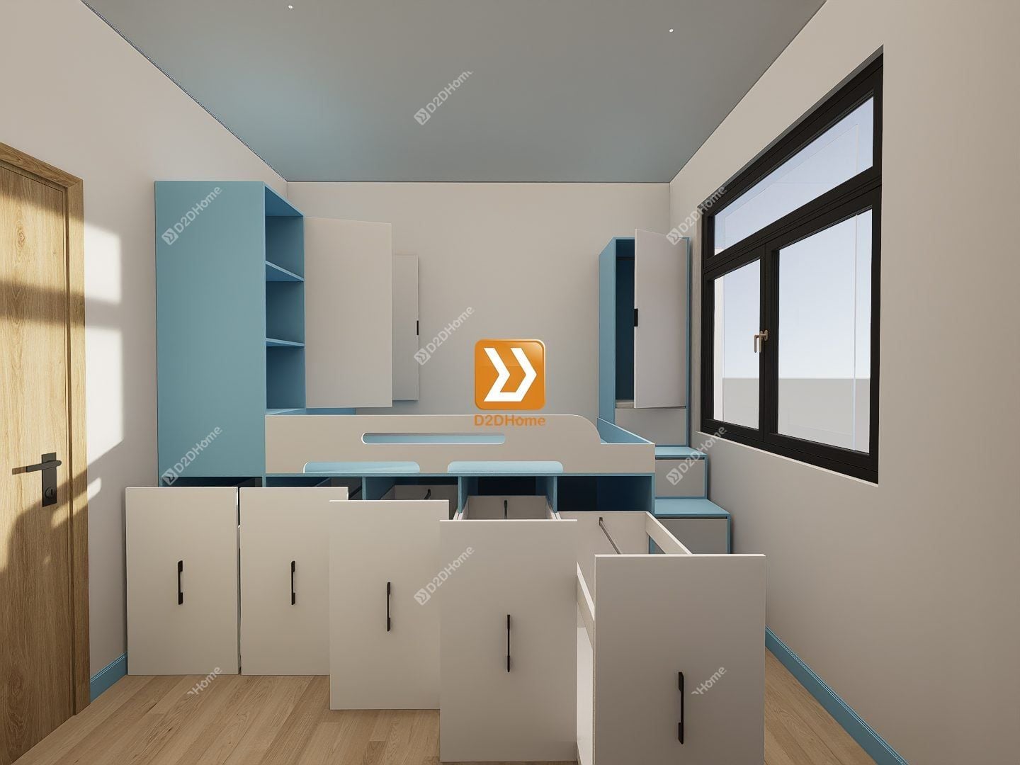 Phòng ngủ với hệ giường tủ kết hợp nhà chị Hạnh