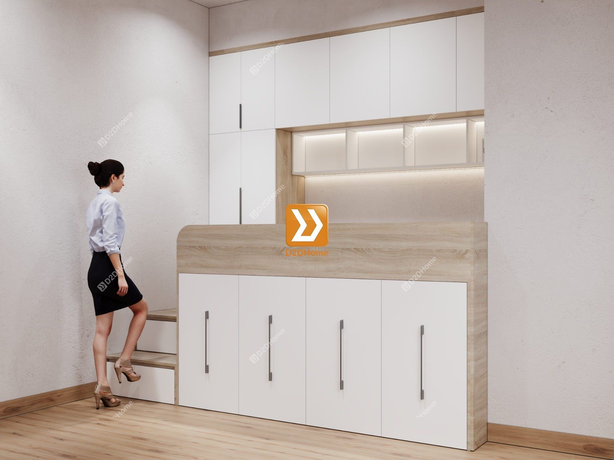 Phòng ngủ với hệ giường tủ bàn kết hợp nhà chị Tú