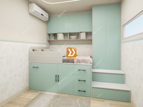 Phòng ngủ với hệ giường tủ bàn kết hợp nhà anh Hoan