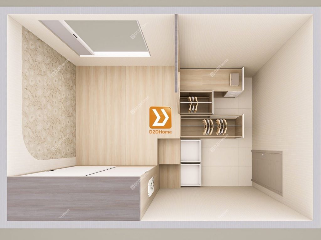 Phòng ngủ với hệ giường tủ bàn kết hợp nhà chị Yumi