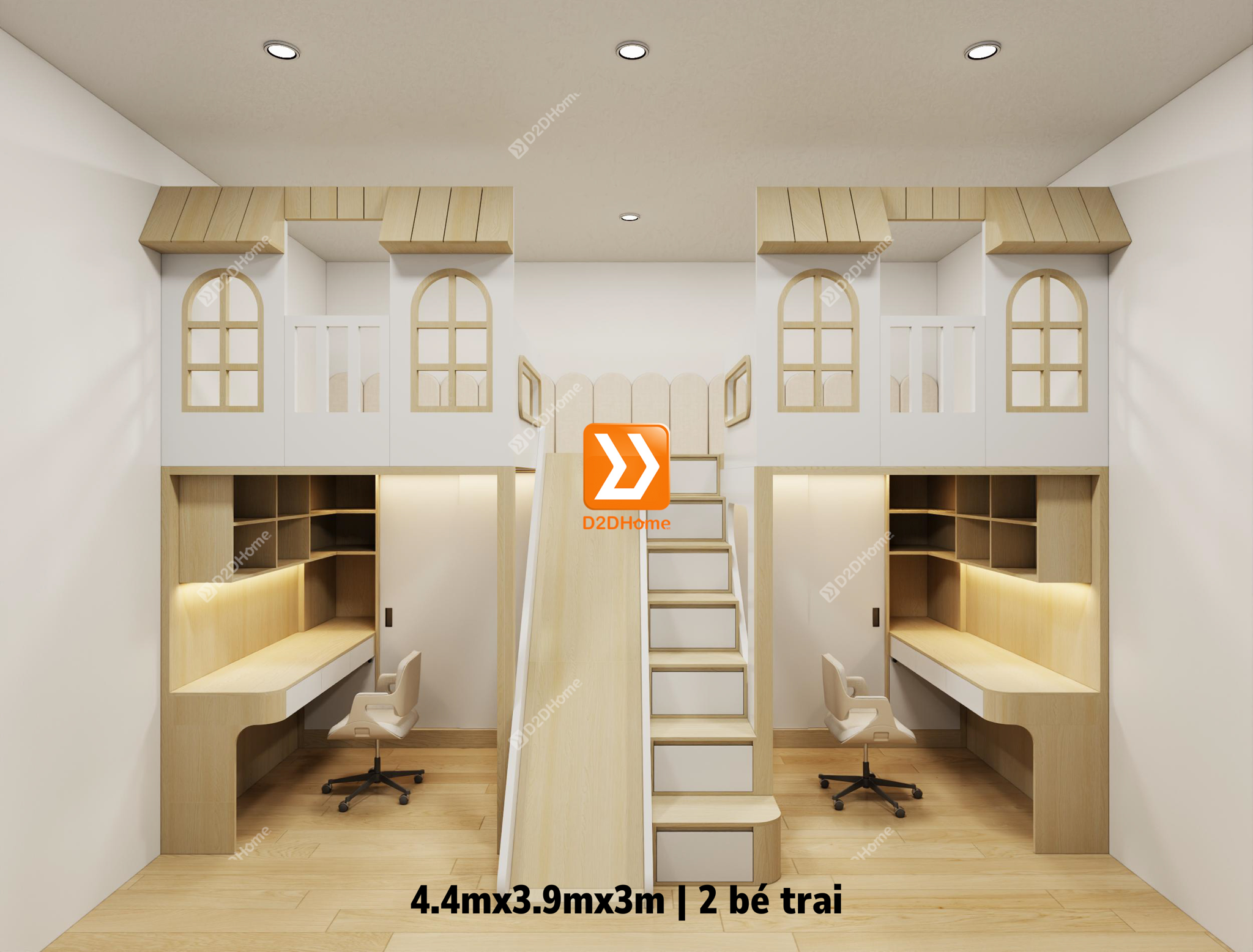 Phòng ngủ giường tầng 2 bé trai nhà anh Nhật Trường