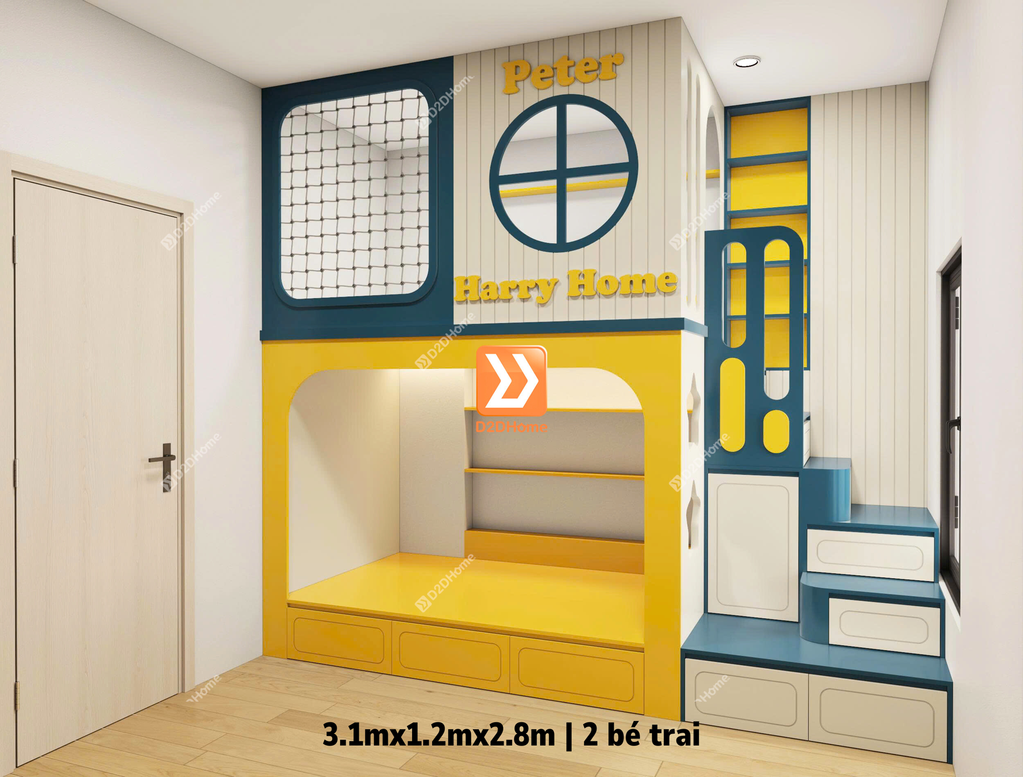 Phòng ngủ giường tầng 2 bé trai nhà chị Khanh Trần