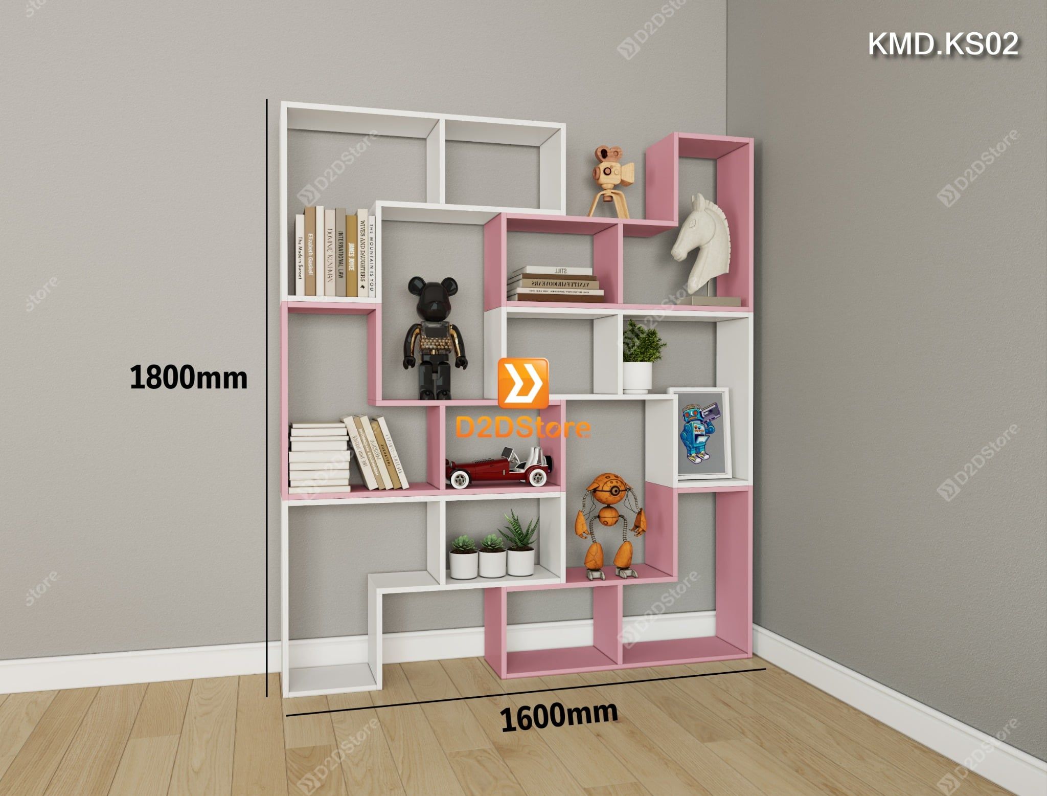  Bộ 6 kệ module xếp thành kệ sách nghệ thuật linh hoạt kích thước lắp đặt theo không gian mã KMD.KS02 