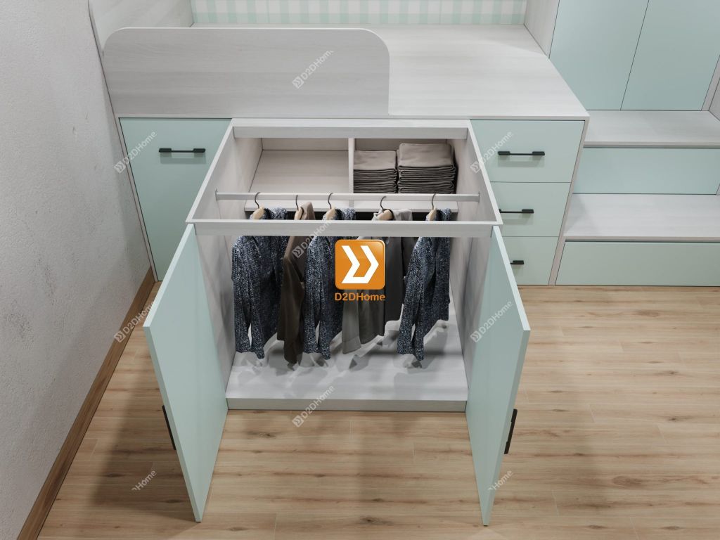 Phòng ngủ cho bé với hệ giường tủ bàn kết hợp nhà chị Lê Huỳnh