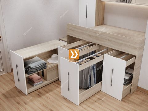 Phòng ngủ với hệ giường tủ bàn kết hợp nhà chị Tú