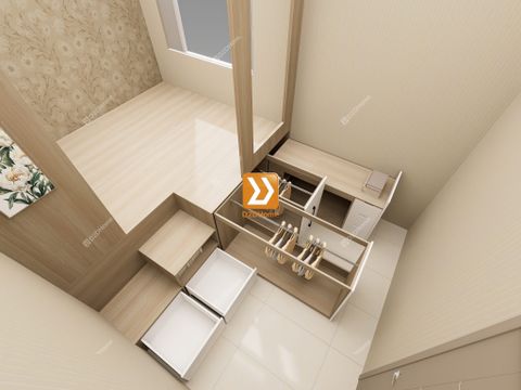Phòng ngủ với hệ giường tủ bàn kết hợp nhà chị Yumi
