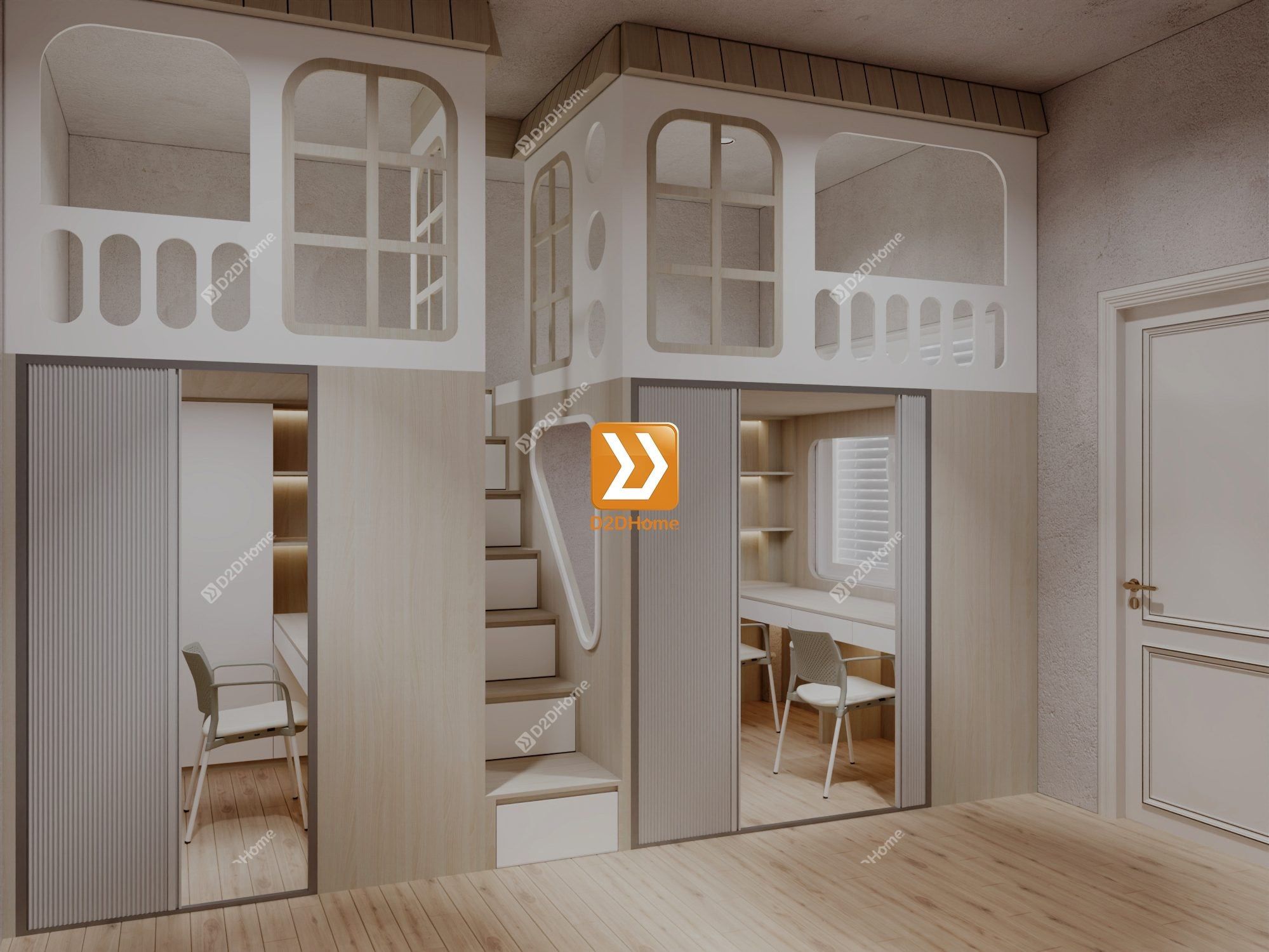  Phòng ngủ giường tầng cho 1 bé trai và 1 bé gái nhà chị Hương Phạm 