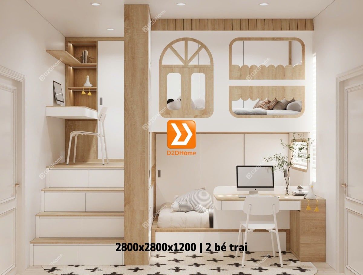 Phòng ngủ giường tầng 2 bé trai nhà anh Quang Huy