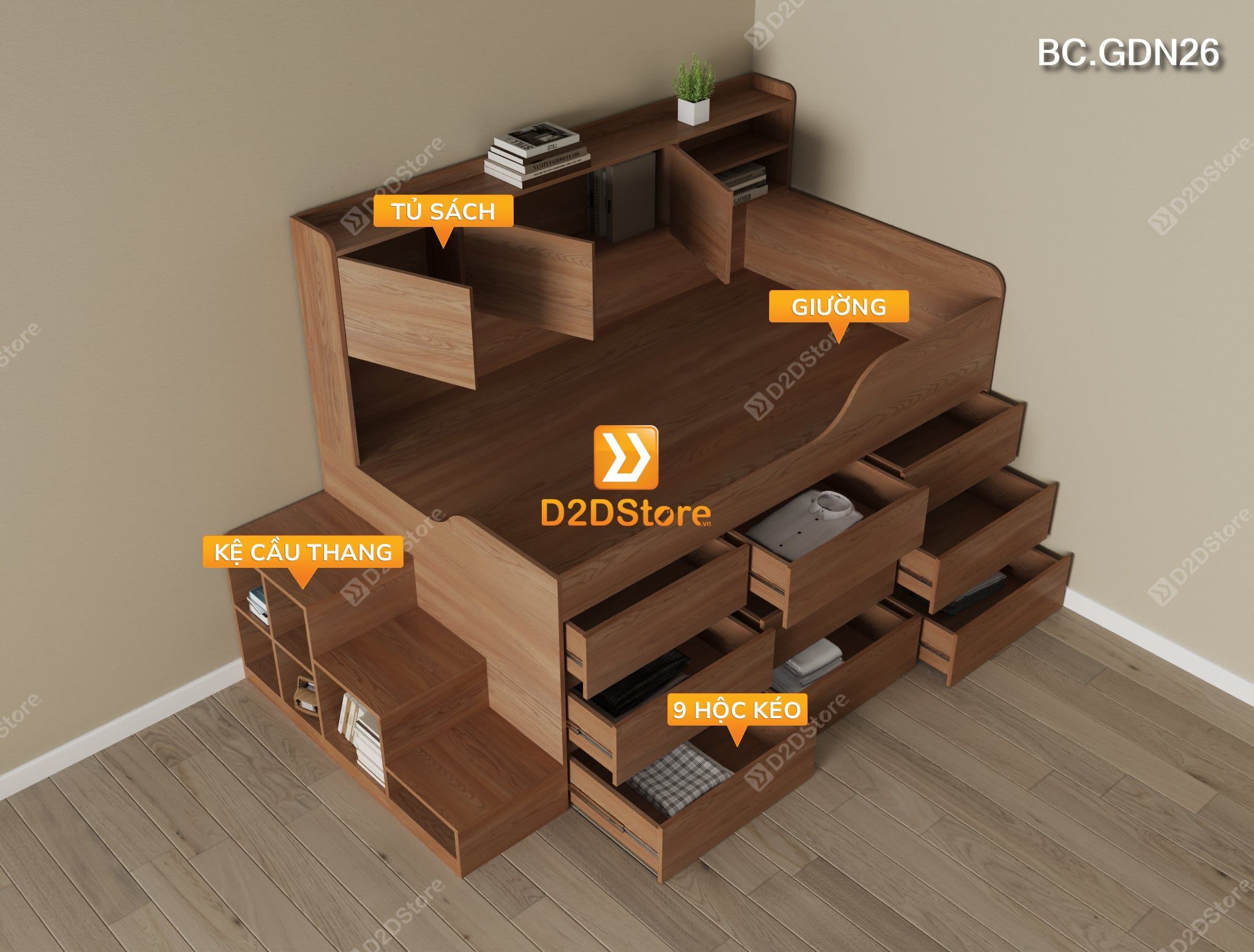  Giường đa năng nhiều ngăn kéo BC.GDN26 