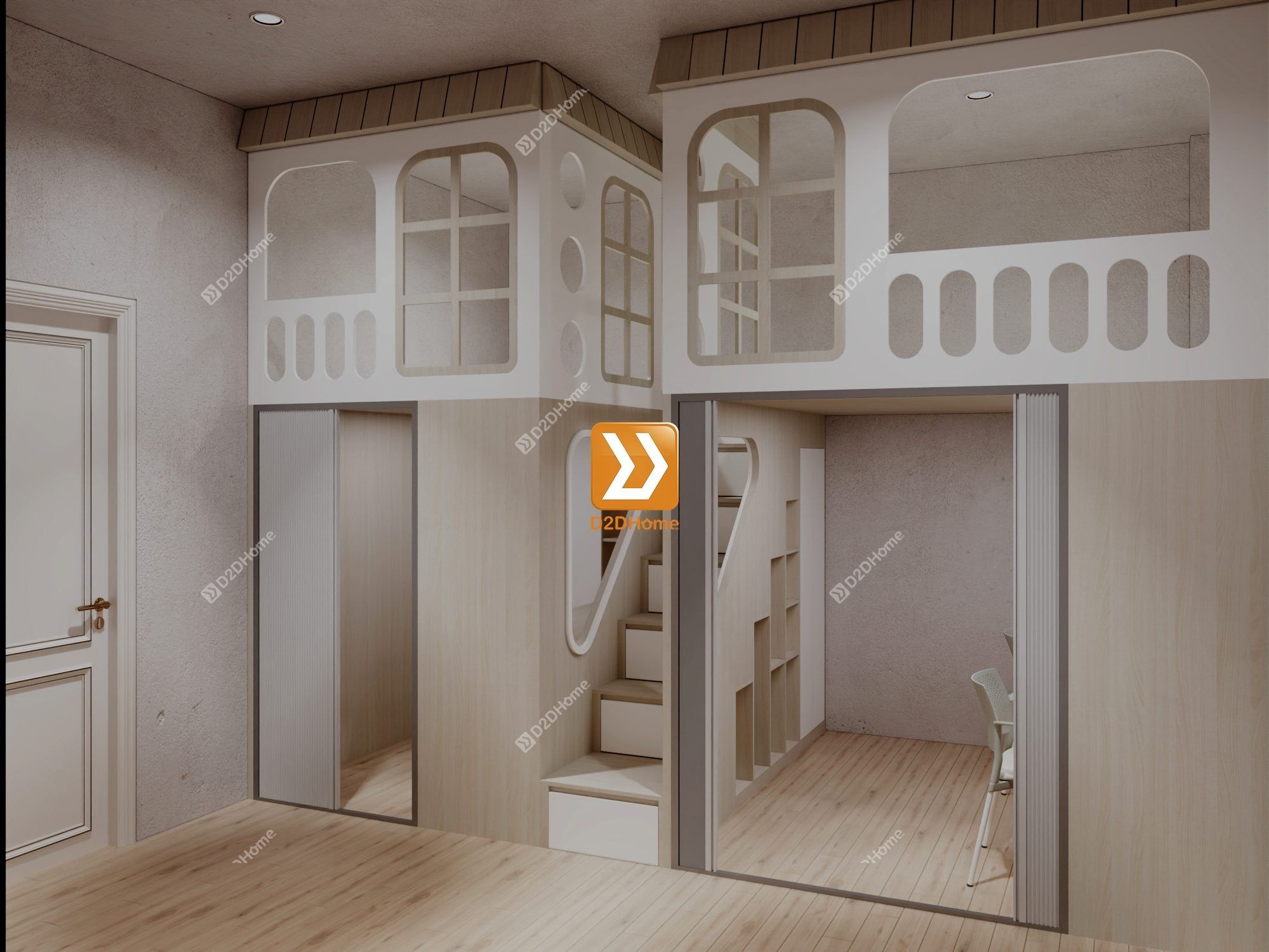  Phòng ngủ giường tầng cho 1 bé trai và 1 bé gái nhà chị Hương Phạm 