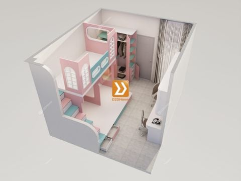 Phòng ngủ giường tầng cho 2 bé trai 1 bé gái nhà anh Đô