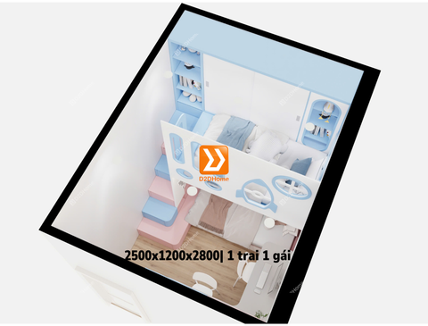 Phòng ngủ giường tầng cho 1 bé trai và 1 bé gái nhà chị My My