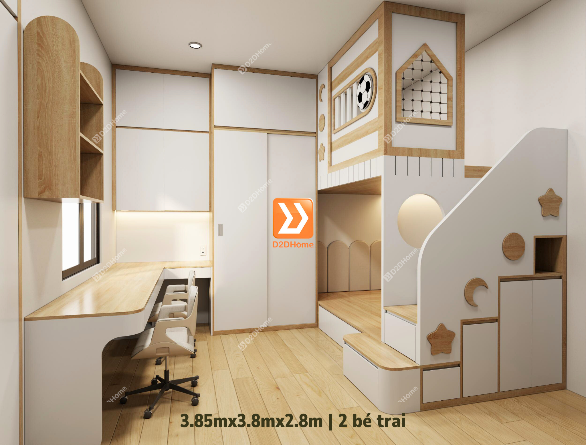 Phòng ngủ giường tầng 2 bé trai nhà chị Bích Thảo