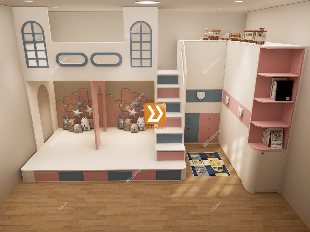 Phòng ngủ giường tầng cho 3 bé trai nhà chị Tú