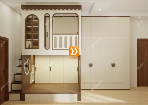 Phòng ngủ giường tầng cho 2 bé gái trạc tuổi nhà chị Thanh Thảo