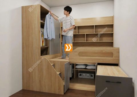 Hệ giường tủ bàn kết hợp cho bạn nam hoặc nữ độc thân