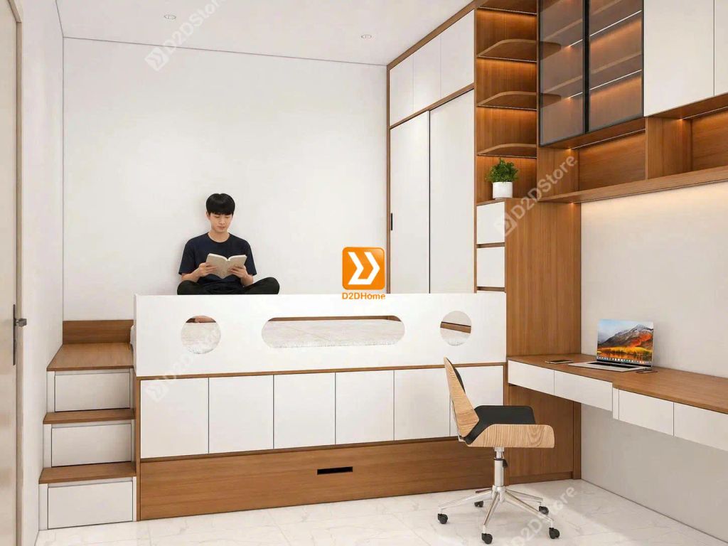 Hệ giường tủ bàn kết hợp tích hợp giường phụ  cho 2-3 người sử dụng chung phòng - Ảnh 1