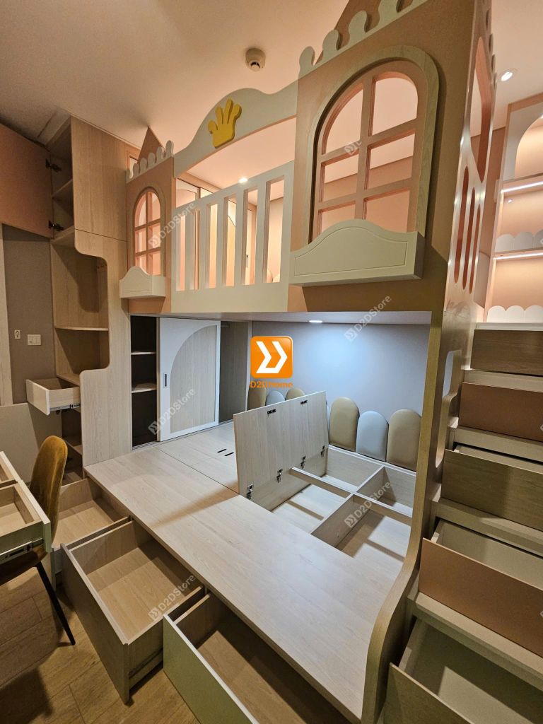Phòng ngủ giường tầng cho 2 bé trai và gái nhà chị Thu Thủy