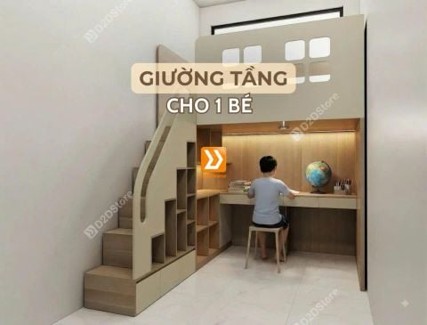 Phòng ngủ giường tầng cho bé trai nhà chị Hồng Ánh