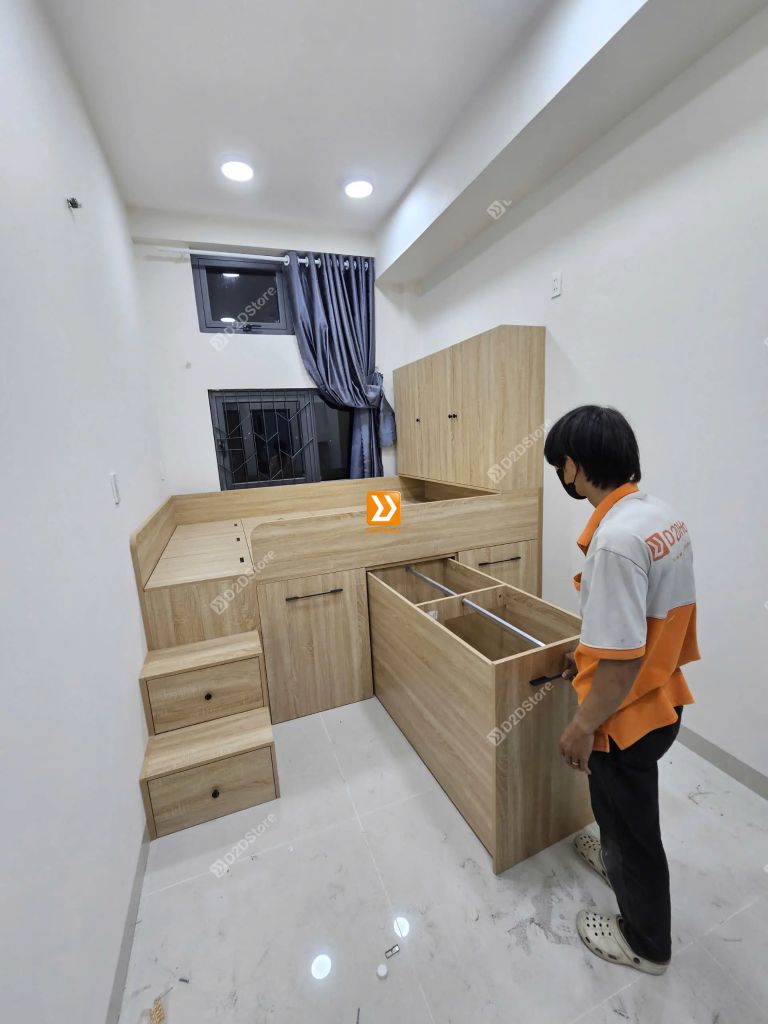 Hệ giường tủ bàn kết hợp lưu trữ thông minh cho căn hộ dịch vụ anh Hồng Văn - Ảnh 9