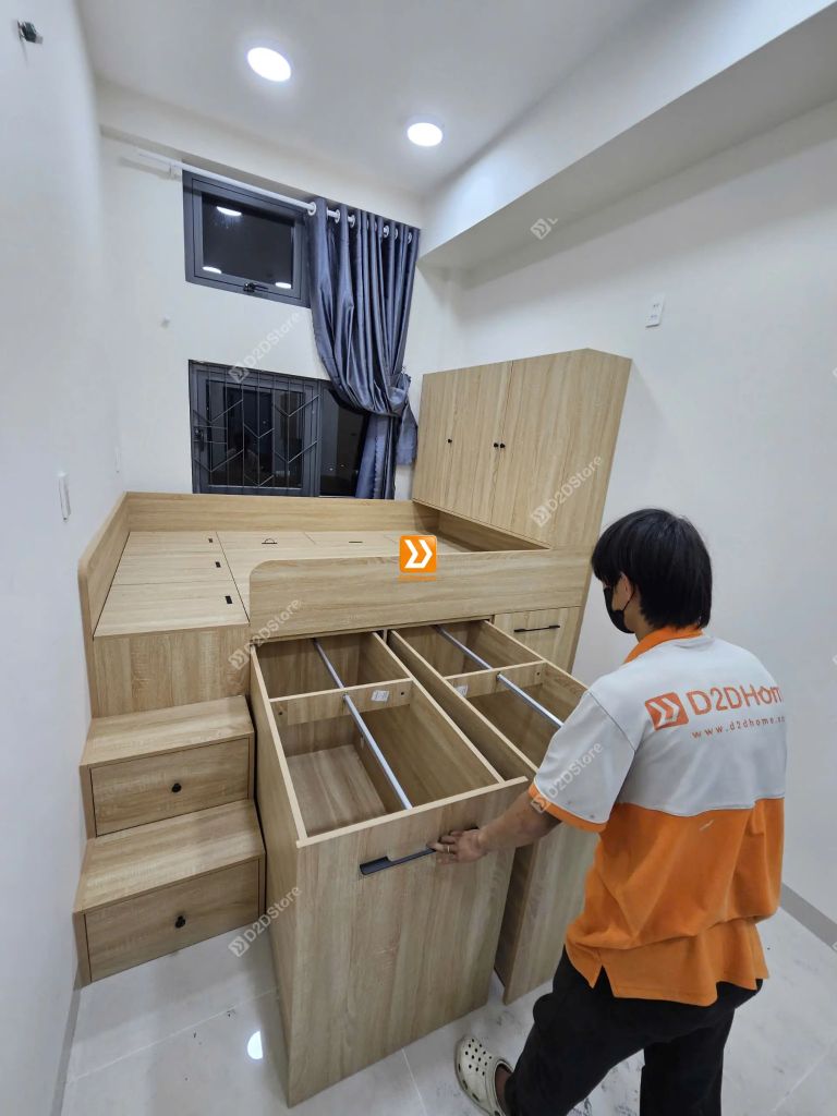 Hệ giường tủ bàn kết hợp lưu trữ thông minh cho căn hộ dịch vụ anh Hồng Văn - Ảnh 8