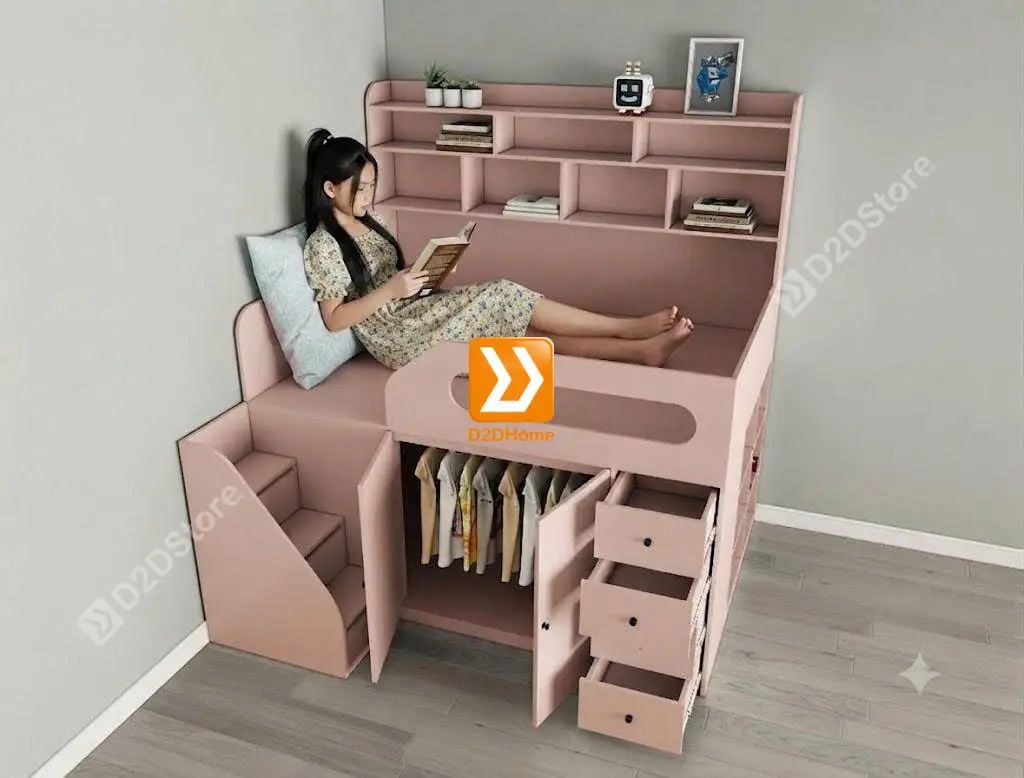 Giường thông minh tích hợp nhiều công năng tủ áo ngăn kéo kệ sách mã GTM.DN01 - Ảnh 27
