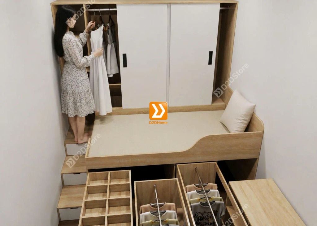 Hệ giường tủ bàn lưu trữ thông minh cho bạn nam hoặc nữ độc thân phòng nhỏ - Ảnh 2