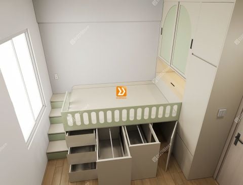 Tủ giường đa năng lưu trữ thông minh cho bé gái nhà chị Nhi Nguyễn