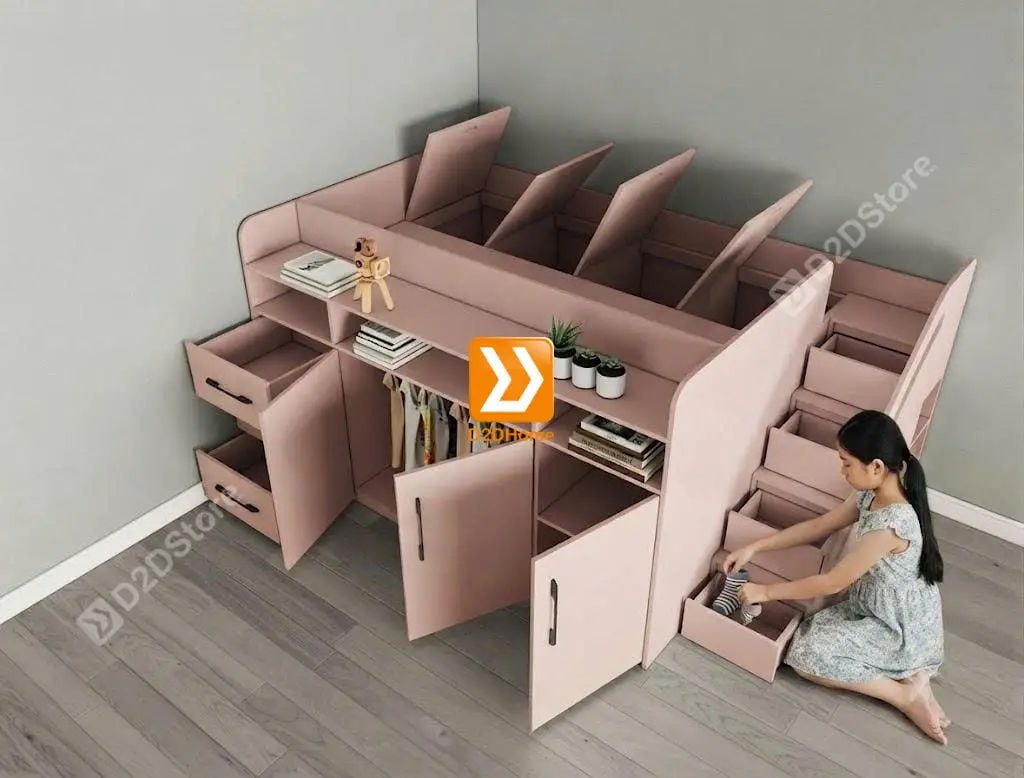 Giường kết hợp tủ áo và các ngăn hộc tủ lưu trữ đa năng mã BC.GDN13.01 - Ảnh 1