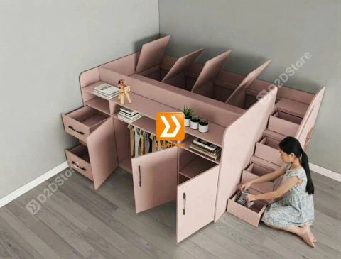 Giường kết hợp tủ áo và các ngăn hộc tủ lưu trữ đa năng mã BC.GDN13.01