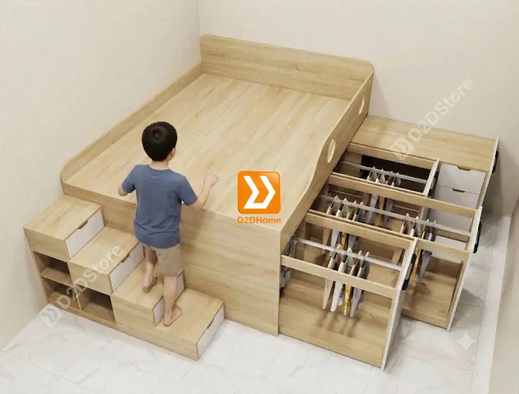 Giường ngủ kết hợp tủ lưu trữ thông minh nhiều kích thước mã BC.GDN21 - Ảnh 7