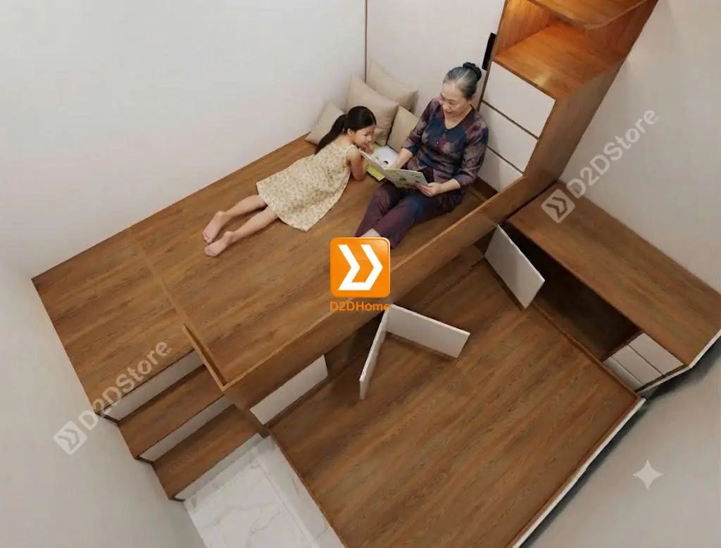 Hệ giường tủ bàn kết hợp tích hợp giường phụ ẩn thông minh - Ảnh 5