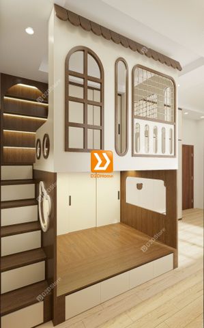 Phòng ngủ giường tầng cho 2 bé gái trạc tuổi nhà chị Thanh Thảo