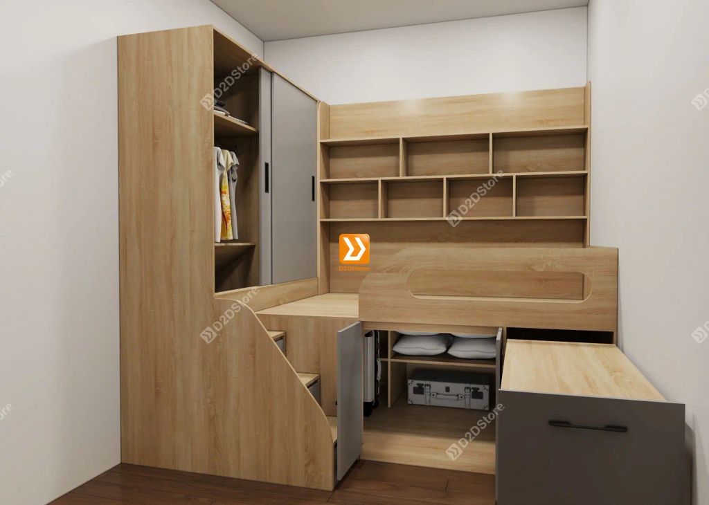 Hệ giường tủ bàn kết hợp cho bạn nam hoặc nữ độc thân - Ảnh 6