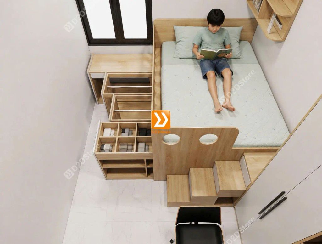 Phòng ngủ cho bé với hệ giường tủ bàn kết hợp nhà chị Sâm - Ảnh 2