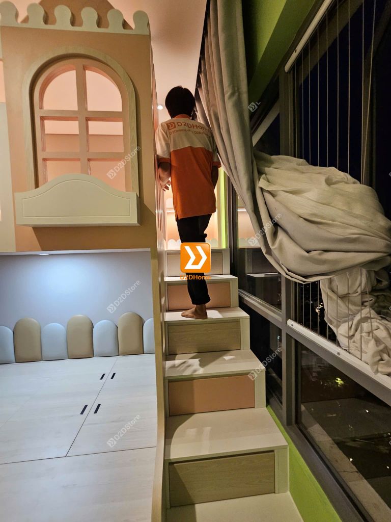 Phòng ngủ giường tầng cho 2 bé trai và gái nhà chị Thu Thủy