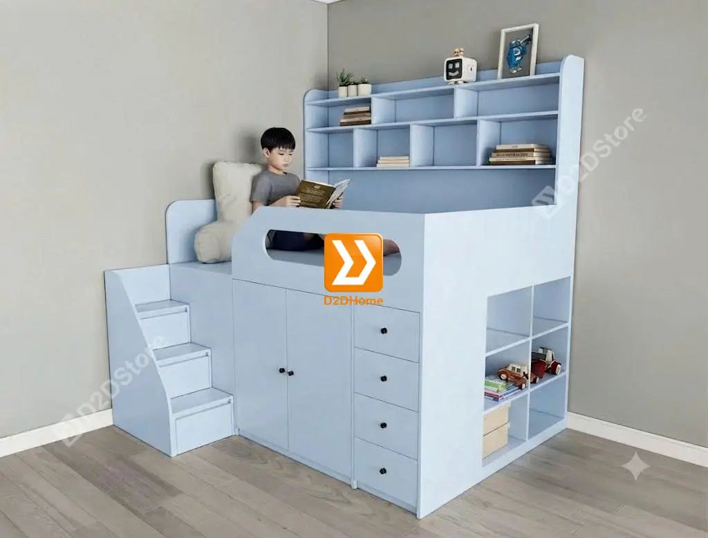 Giường thông minh tích hợp nhiều công năng tủ áo ngăn kéo kệ sách mã GTM.DN01 - Ảnh 23