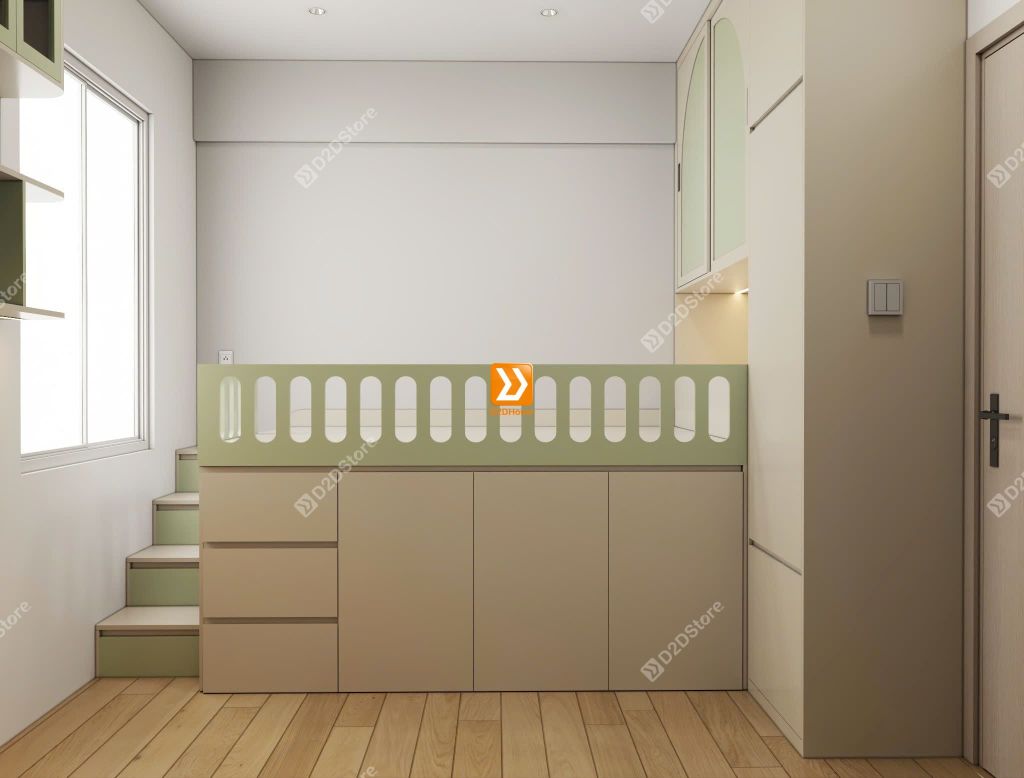 Tủ giường đa năng lưu trữ thông minh cho bé gái nhà chị Nhi Nguyễn